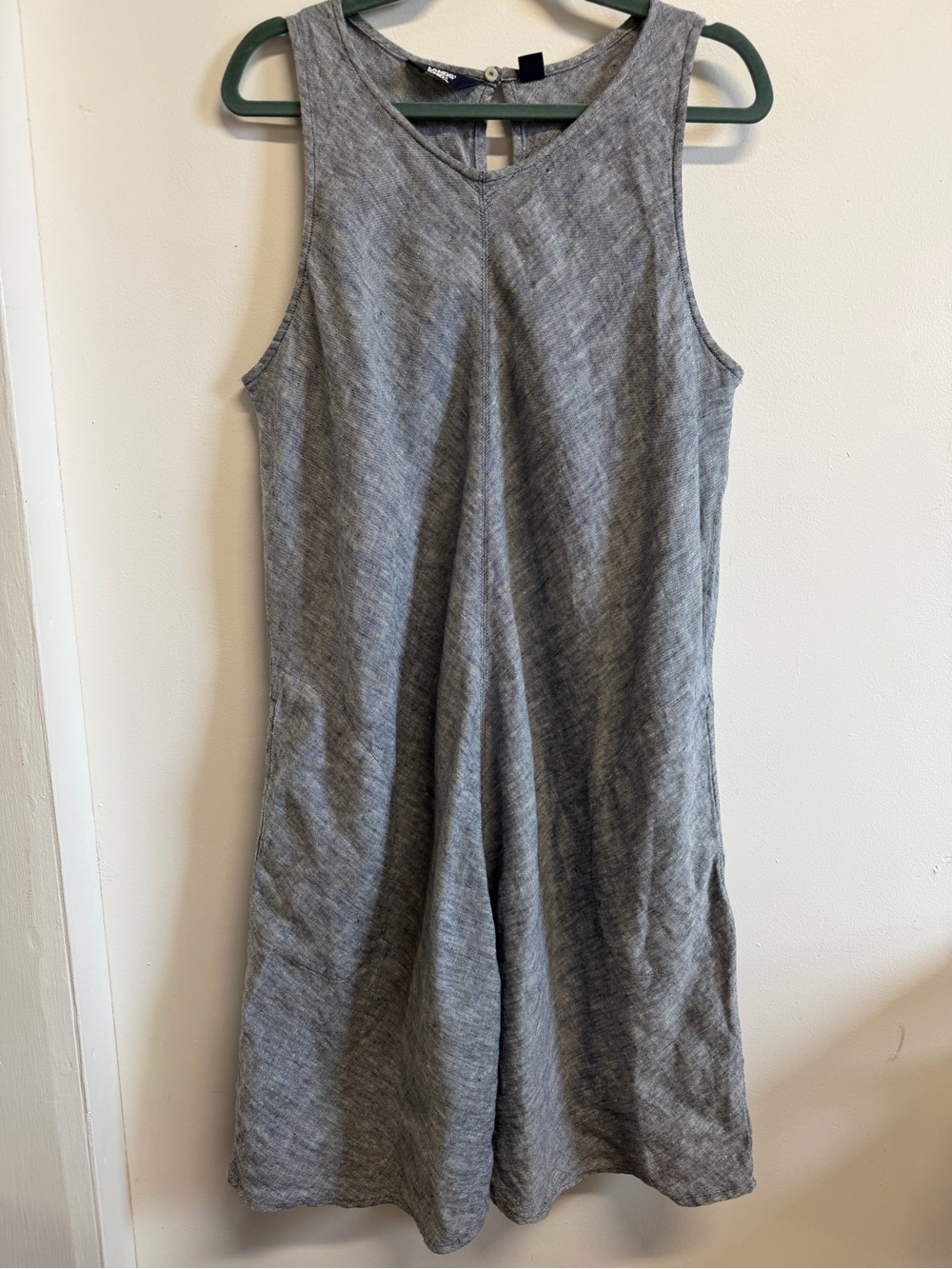 Lands’ End Gray Linen midi Sleeveless Shift Dress Size Large 14-16 minimalist